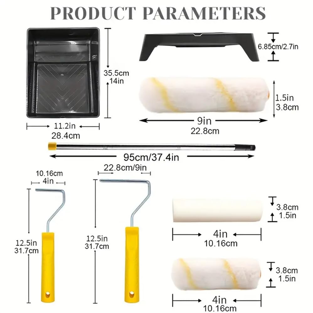 12-Piece Paint Roller Set with Extension Pole, Microfiber Roller Covers, Paint Tray, Metal-Plastic Construction, Roller Frames, Home Painting Supplies for Walls, Ceilings, Doors, and Trim