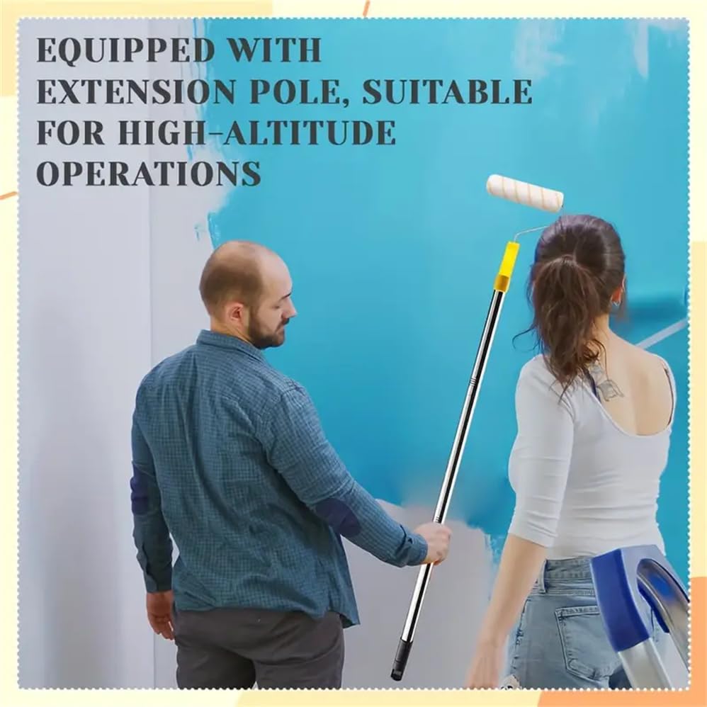 12-Piece Paint Roller Set with Extension Pole, Microfiber Roller Covers, Paint Tray, Metal-Plastic Construction, Roller Frames, Home Painting Supplies for Walls, Ceilings, Doors, and Trim