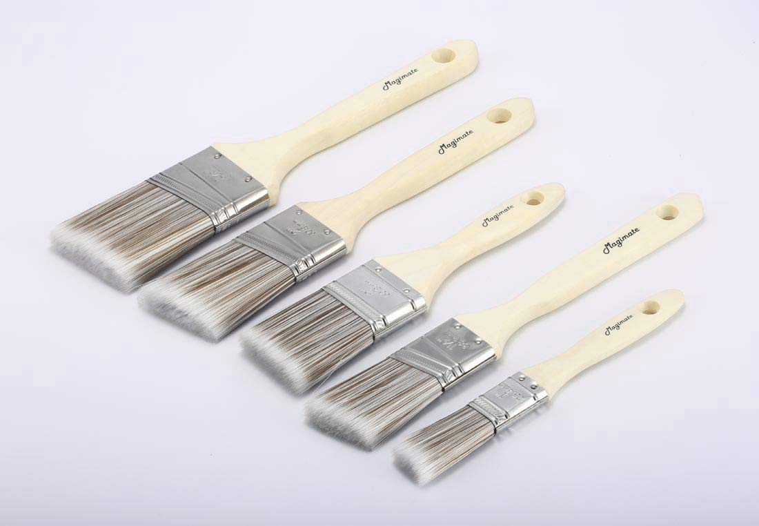 Magimate Wood Stain Brush Angled Sash Paint Brush Wall Trim Furniture Painting House Touch-ups Assorted Lacquer Brushes 1 inch 1.5inch 2inch 2.5inch Flat Slanted Brushes Variety Pack of 5
