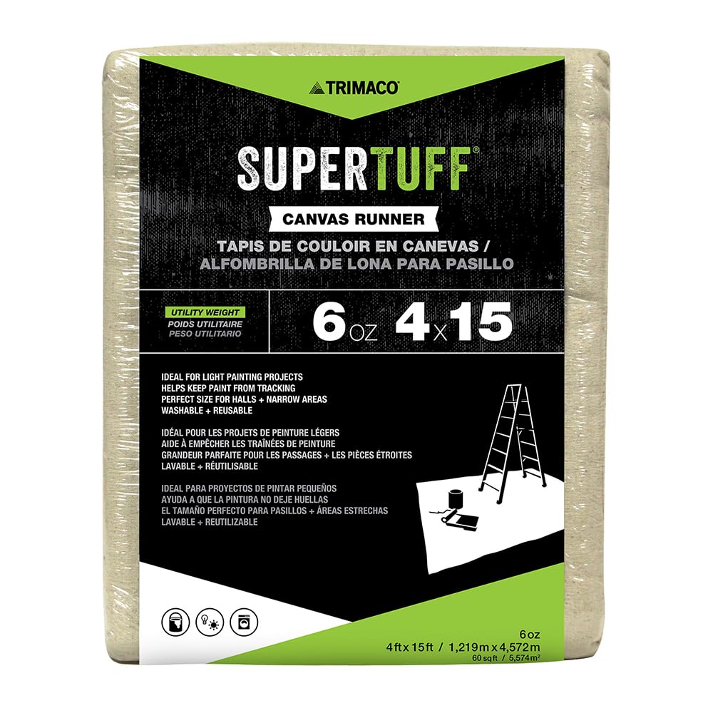 Trimaco SuperTuff 6 oz Heavy-Duty Canvas Drop Cloth, 4' x 15' - Beige