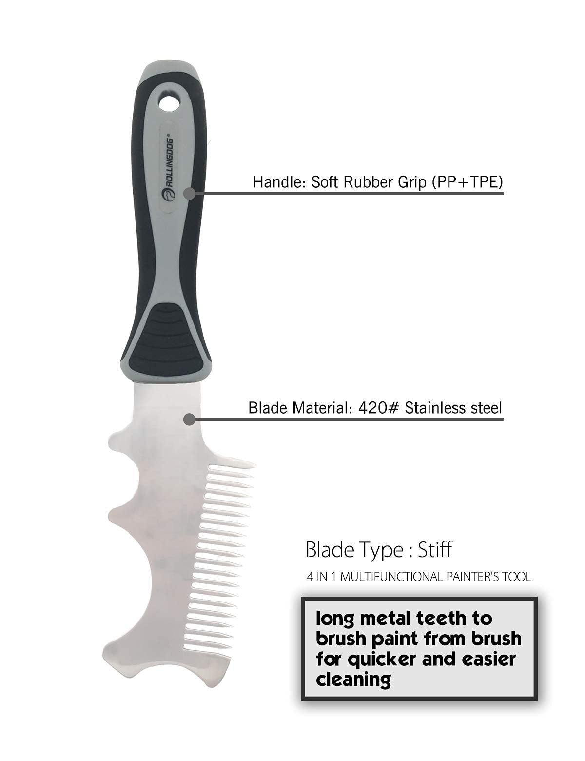 ROLLINGDOG 4 in 1 Paint Brush Comb - Paint Brush Roller Cleaner Tool,Heavy Weighted for Sufficient Cleaning and Maintaining Your Paintbrushes and Rollers