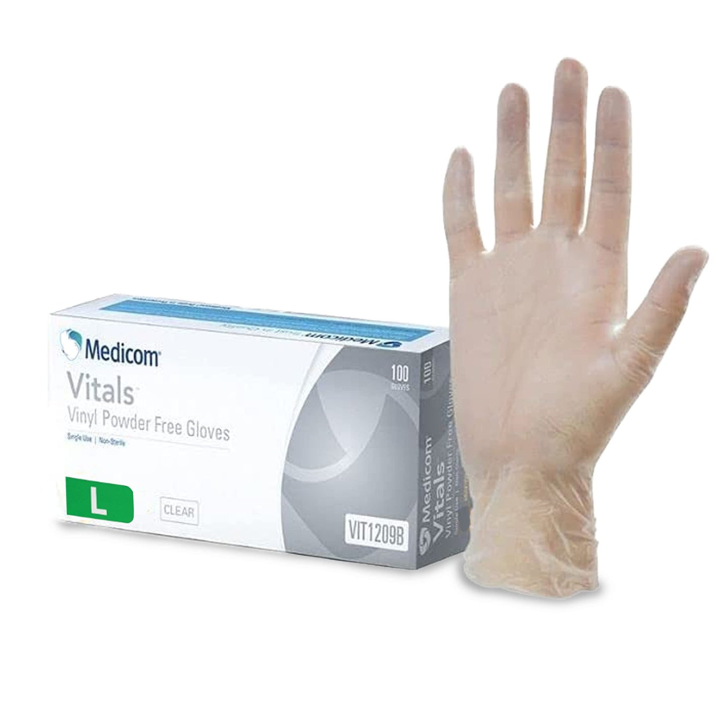 Medicom Vitals Vinyl Disposable Gloves - 100 Pack (Large) - Clear, Latex-Free, Powder-Free, Multipurpose Safety Gloves