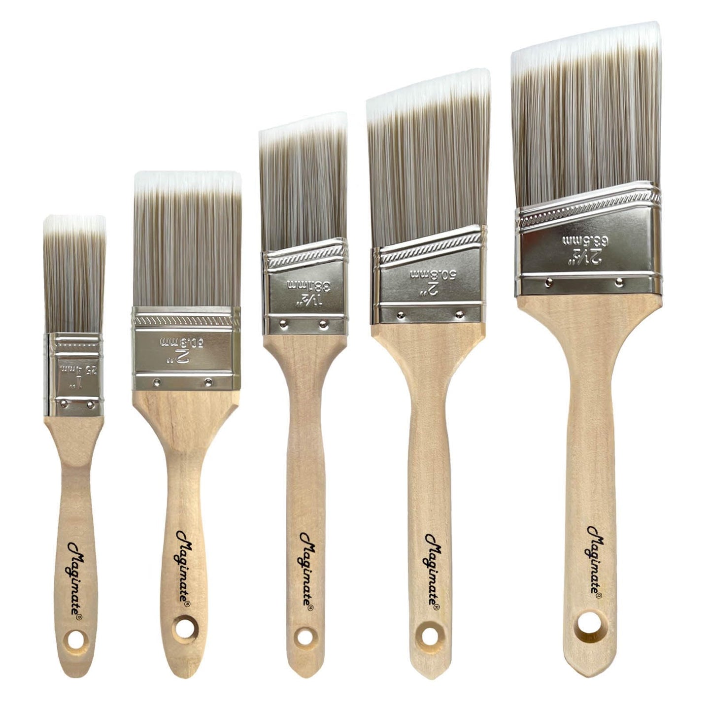 Magimate Wood Stain Brush Angled Sash Paint Brush Wall Trim Furniture Painting House Touch-ups Assorted Lacquer Brushes 1 inch 1.5inch 2inch 2.5inch Flat Slanted Brushes Variety Pack of 5