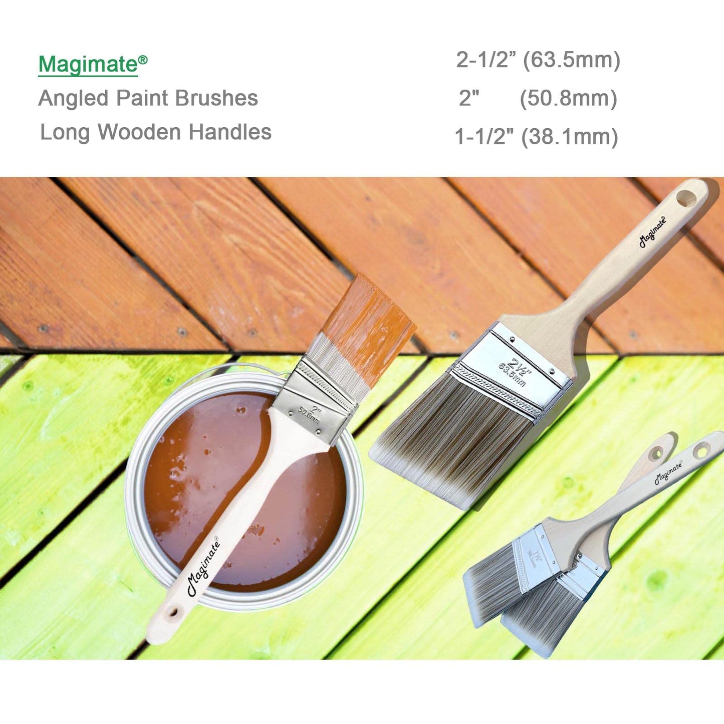 Magimate Wood Stain Brush Angled Sash Paint Brush Wall Trim Furniture Painting House Touch-ups Assorted Lacquer Brushes 1 inch 1.5inch 2inch 2.5inch Flat Slanted Brushes Variety Pack of 5