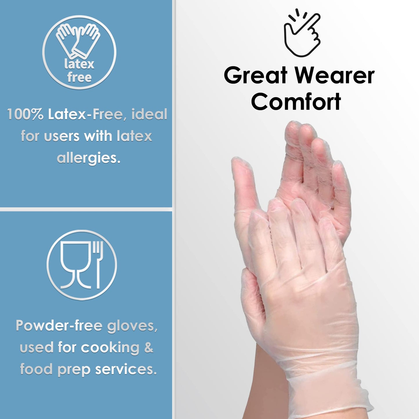 Medicom Vitals Vinyl Disposable Gloves - 100 Pack (Large) - Clear, Latex-Free, Powder-Free, Multipurpose Safety Gloves