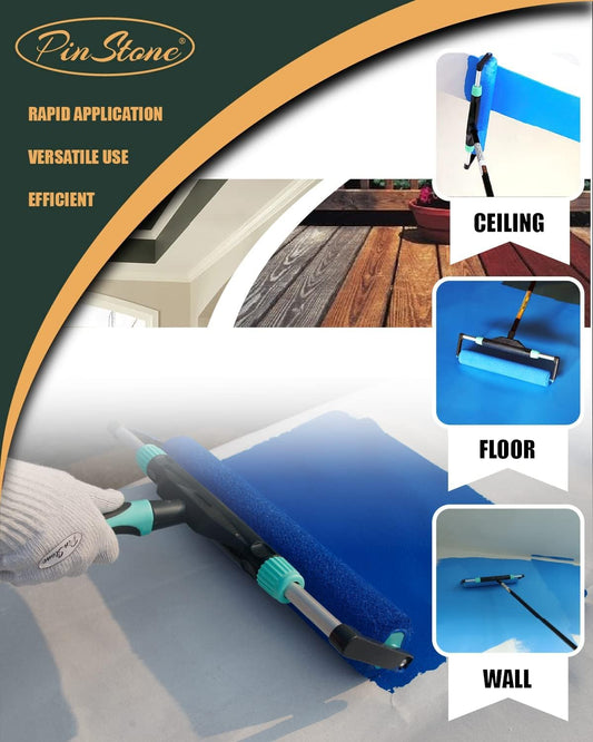 10Pcs PinStone Large Paint Roller Kit,12''-18'' Adjustable Frame,Ergonomic Handle,1-5 Ft Steel Extension Poles,3 pcs 18'' Nylon Covers,Walls,Ceiling,Floors,Indoor,Outdoor, Black & Green, (RS018-1)
