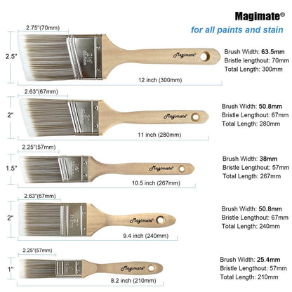 Magimate Wood Stain Brush Angled Sash Paint Brush Wall Trim Furniture Painting House Touch-ups Assorted Lacquer Brushes 1 inch 1.5inch 2inch 2.5inch Flat Slanted Brushes Variety Pack of 5