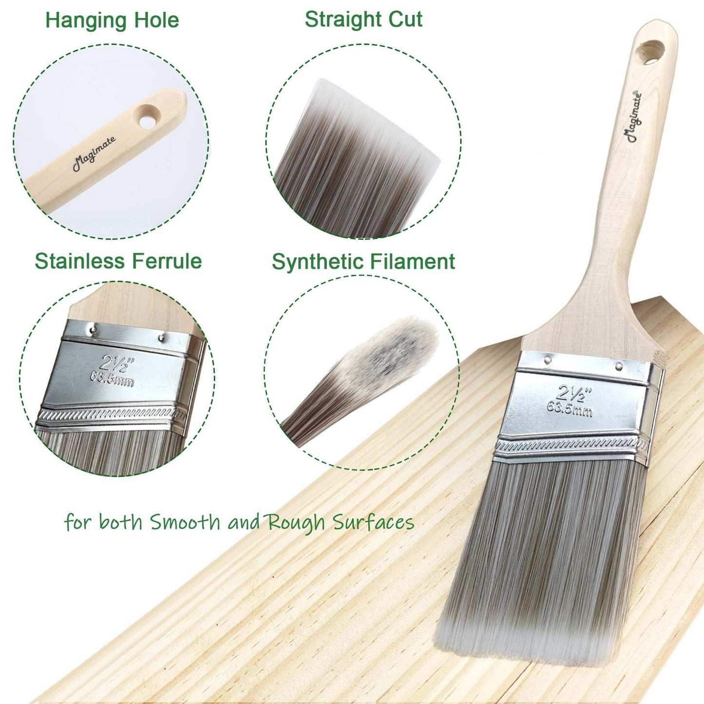 Magimate Wood Stain Brush Angled Sash Paint Brush Wall Trim Furniture Painting House Touch-ups Assorted Lacquer Brushes 1 inch 1.5inch 2inch 2.5inch Flat Slanted Brushes Variety Pack of 5
