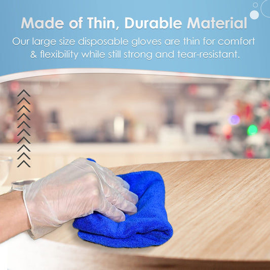 Medicom Vitals Vinyl Disposable Gloves - 100 Pack (Large) - Clear, Latex-Free, Powder-Free, Multipurpose Safety Gloves